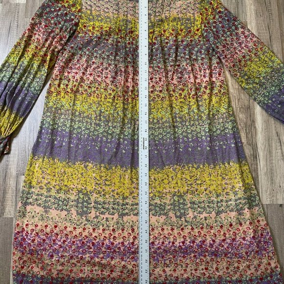 Tsumori Chisato Womens Multicolor Floral Pleated Front Midi Aline Dress Size 2 - Picture 8 of 11